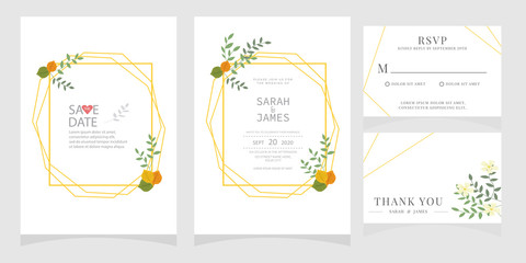 wedding card invitation with beauty flowers. Wedding Invitation floral invite Rsvp cute card vector Designs set