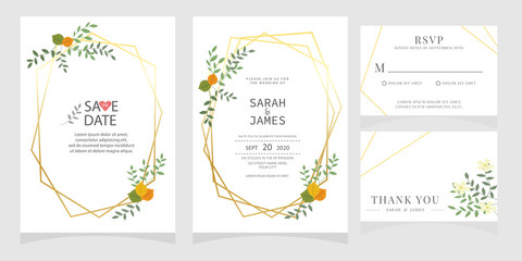 wedding card invitation with beauty flowers. Wedding Invitation floral invite Rsvp cute card vector Designs set