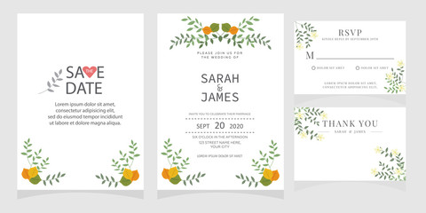 wedding card invitation with beauty flowers. Wedding Invitation floral invite Rsvp cute card vector Designs set