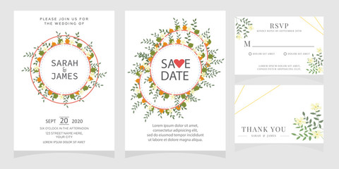 Fototapeta premium wedding card invitation with beauty flowers. Wedding Invitation floral invite Rsvp cute card vector Designs set