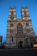Fototapeta na wymiar Twilight view of Westminster Abbey, London, UK, Shallow focus