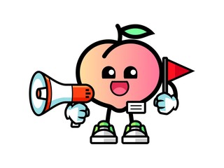 Peach tour guide mascot cartoon illustration