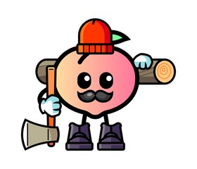 Fototapeta premium Peach woodcutter mascot cartoon illustration