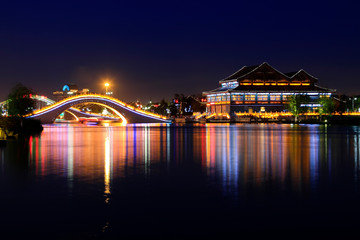 Fototapeta premium Architecture landscape at night in a park