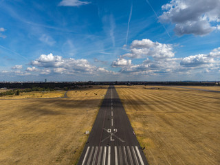 Airport airstrip, runway in Berlin by drone