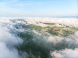 Morning cloud fog or mist over the agriculture field