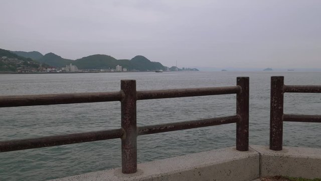 A View of the Kanmon Straits in Mojiko, Japan with Overcast Weather