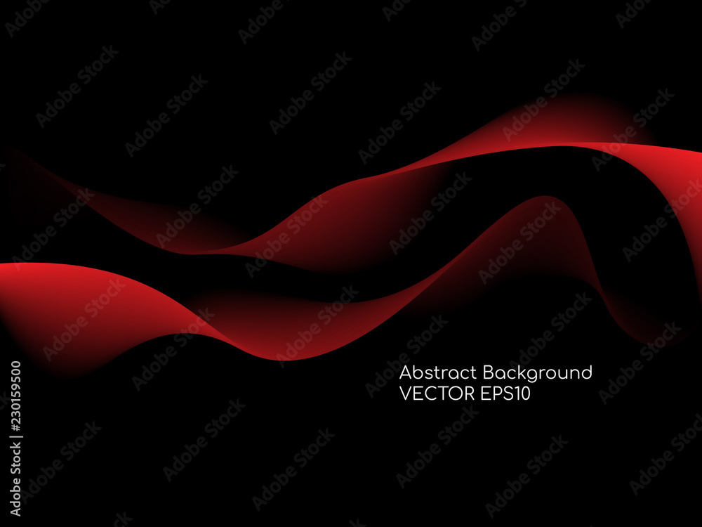 Aufkleber Abstract red wave lines isolated on black background in concept technology background or modern background