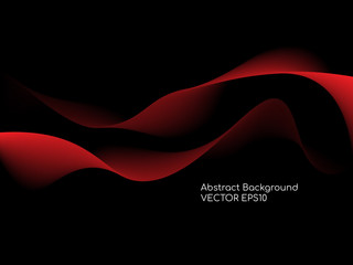 Abstract red wave lines isolated on black background in concept technology background or modern background