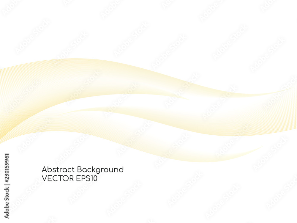 Poster abstract gold wavy on white background with golden color smooth curves wave lines for luxury backgro