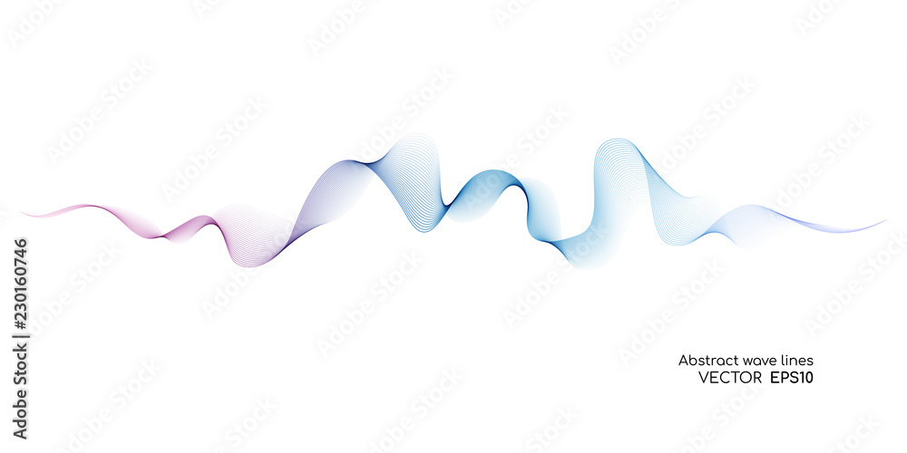 Poster Abstract vector colorful wave lines isolated on white background for design elements in concept of music, technology, modern