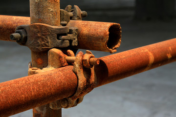 rusty metal scaffolding elements