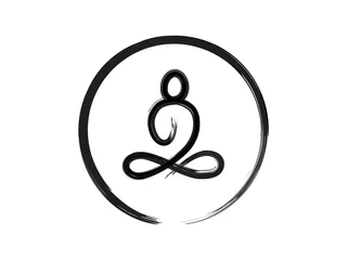Muurstickers Buddha sitting zen brush stroke painting in circle isolated on white background for vector design element or logo in buddhism, meditation concept Web © korkeng