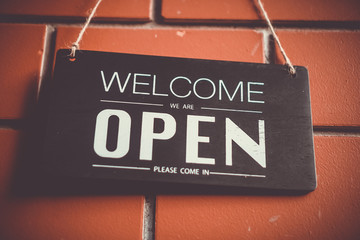 Welcome open sign for business background