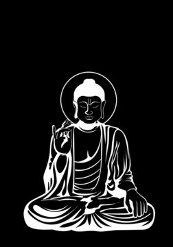 white buddha statue on black background clip art preview