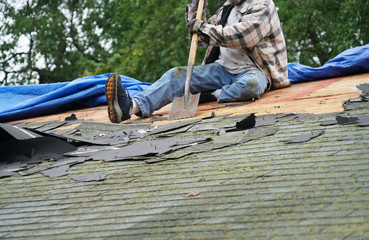  handy man working on repairing the roof © nd700