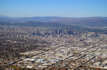 aerial view of Los Angeles city from airplane