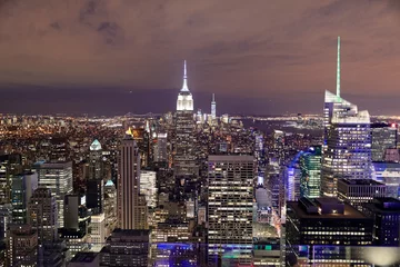 Fotobehang Abendlicher Blick vom Top of the Rock Observatory auf dem Rockefeller Center in Richtung Empire State Building, New York, USA, Nordamerika ©  Egon Boemsch