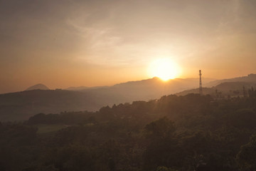 Beautiful aerial view of mountain at sunrise