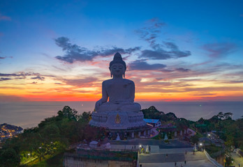 aerial view sunset at Phuket big Buddha is one of the island most important and revered .landmarks on Phuket islan
