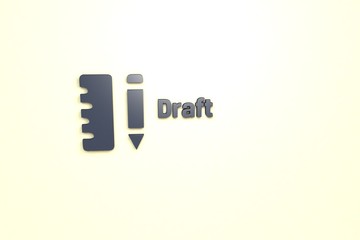 Text Draft with blue 3D illustration and yellow background