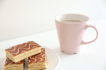 Coffee time. Delicious cake and a french vanilla coffee