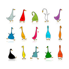 Funny goose set, sketch for your design © Kudryashka