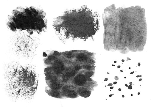 Set of black  watercolor stain. Monohrom watercolour splash