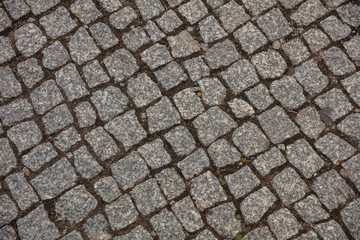 Top view of cobblestone street, background.