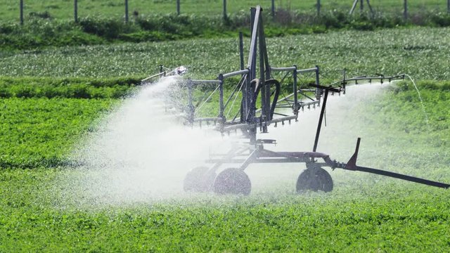 Irrigation sprinklers watering the fields in Cyprus.