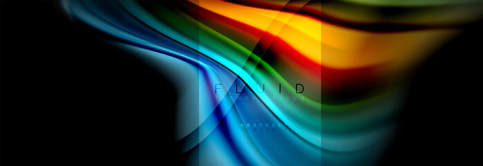 Rainbow fluid abstract shapes, liquid colors design, colorful marble or plastic wavy texture background, multicolored template for business or technology presentation or web brochure cover design