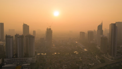 Panorama of Jakarta city at sunrise time