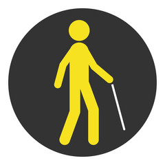 Blind pedestrian with walking stick. Vector icon.