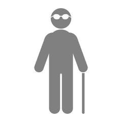 Silhouette of blind person with sunglasses and walking stick. Vector.