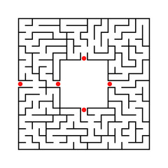 Black abstract square maze with a place for your image. An interesting and useful game for kids. A simple flat vector illustration isolated on a white background.