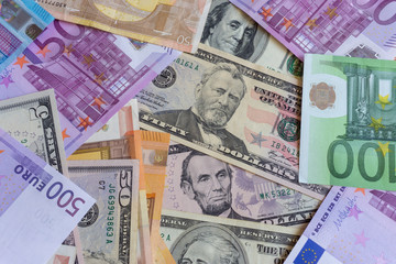 cash, dollars and euros