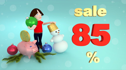 New Year and Christmas sales eighty five percent. 3D rendering