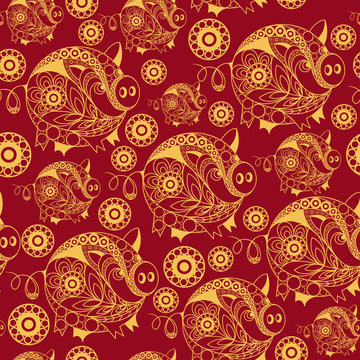 Seamless texture with decorative pig 9