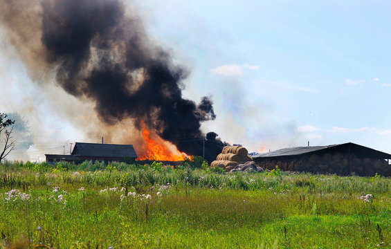 fire in an agricultural haystack