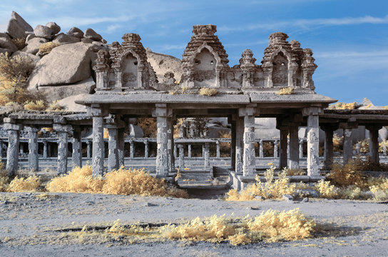 Infrared image of ruined temples in Hampi
