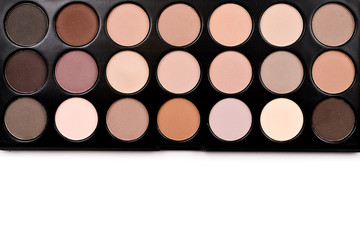 Natural brown matte eye shadow palette close up.