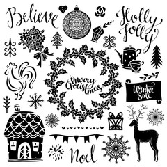 Christmas and New year hand drawn set