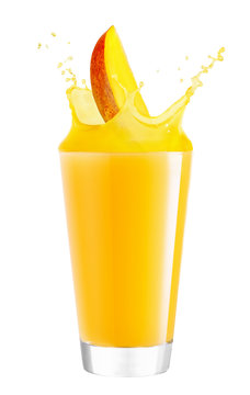 glass of splashing mango juice