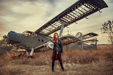 redhead girl in black leather jacket and helmet © alter_photo