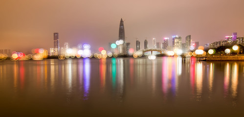 Fototapeta na wymiar Nightscape of Shenzhen Bay Park City