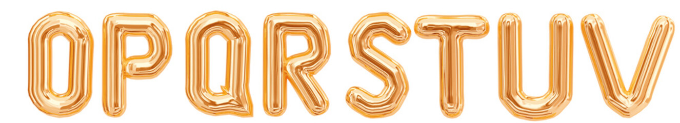 Gold foil alphabet, letters O, P, Q, R, S, T, U, V isolated on white background. 3d rendering © vpanteon