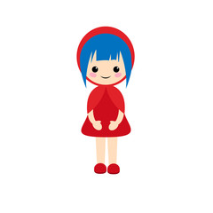 Simple vector of Little Red Riding Hood with blue short hair and a red dress and shoes.