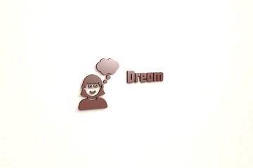Text Dream with brown 3D illustration and light background