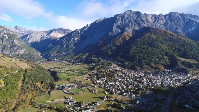 City of Bormio, panoramic view from above. Valtellina, Province of Sondrio