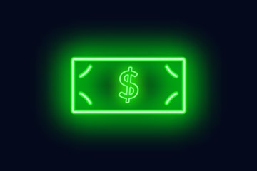 Neon dollar banknote sign.Cash.